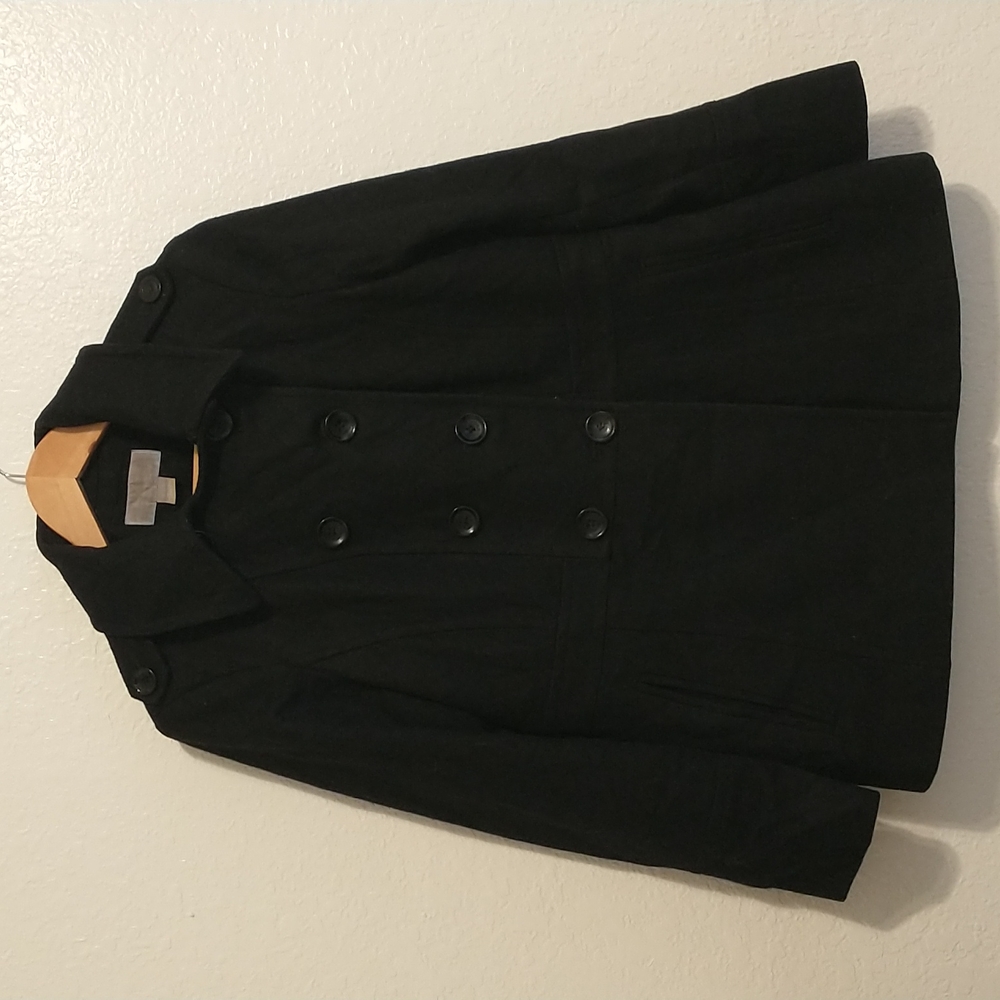 Michael Kors Wool Blend Double Breasted Big Button Black Peacoat Size M